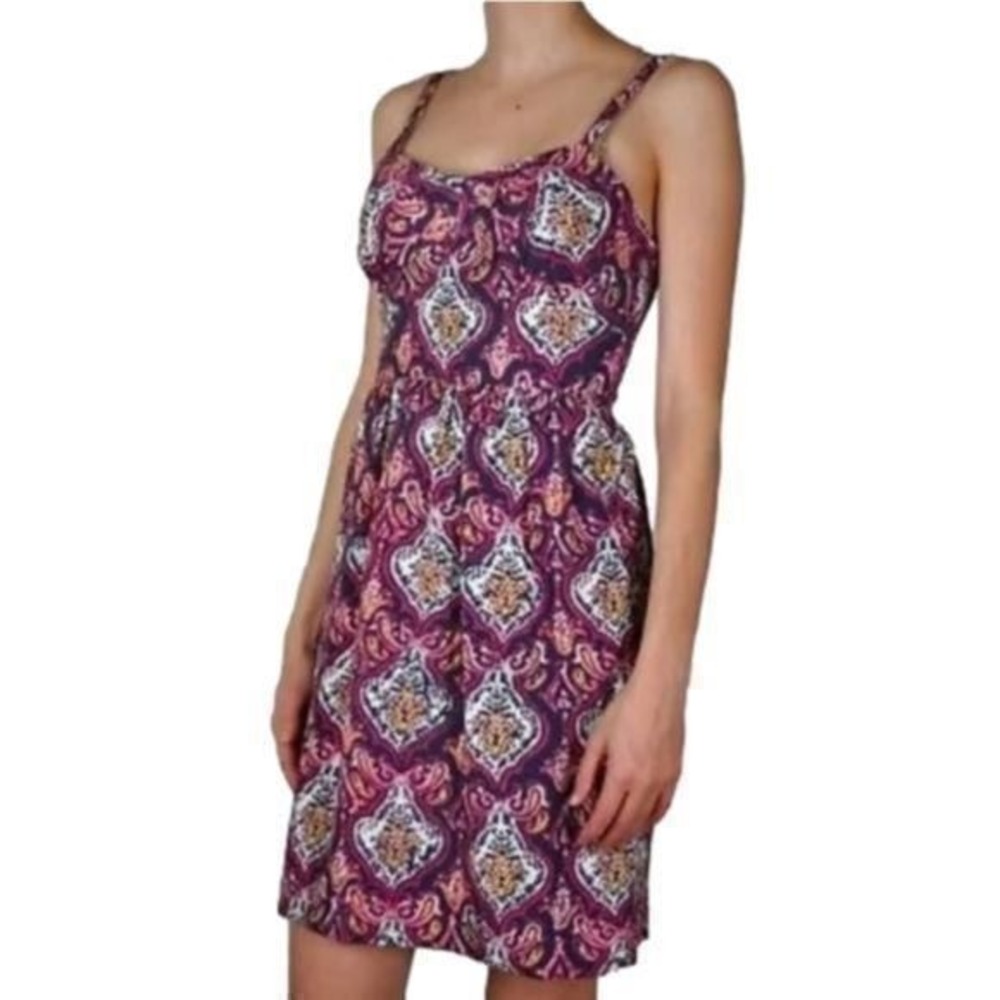 J. Crew Purple Paisley Damask Print Mini Dress Sweetheart Neckline Boho Summer